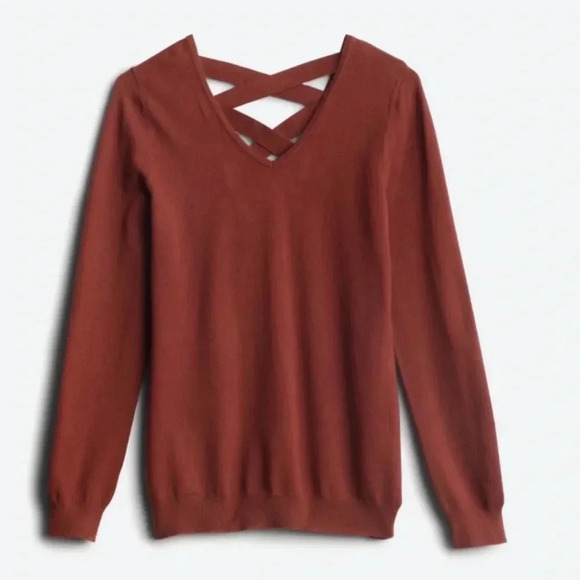 NWOT Love Ellie Burnt Orange Criss Cross Strappy Back V Neck Sweater Size M - Picture 1 of 11